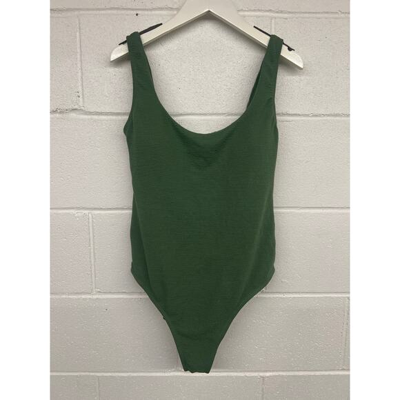 Andie Sz LT tall Sea Green Ibiza Ribbed Scoop Neck One Piece Swimsuit textured - Picture 2 of 5